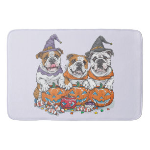 Halloween English Bulldogs Pumpkin Bath Mat