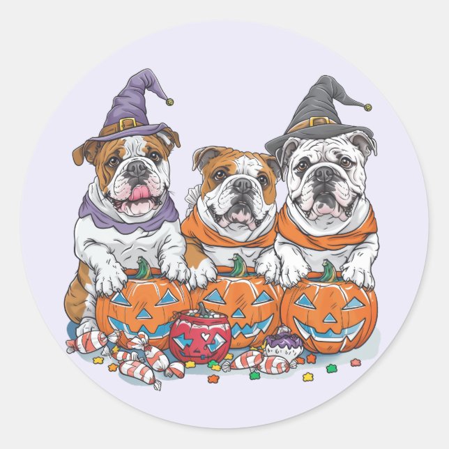 Halloween English Bulldogs Pumpkin Classic Round Sticker (Front)