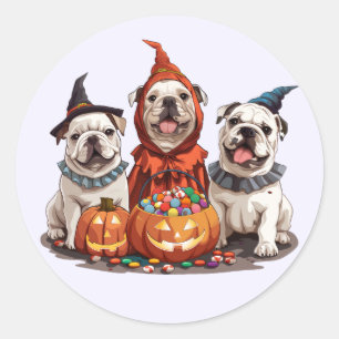 Halloween English Bulldogs Pumpkin Classic Round Sticker
