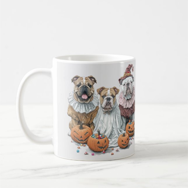 Halloween English Bulldogs Pumpkin Coffee Mug (Left)