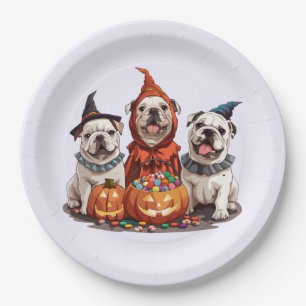 Halloween English Bulldogs Pumpkin Paper Plate