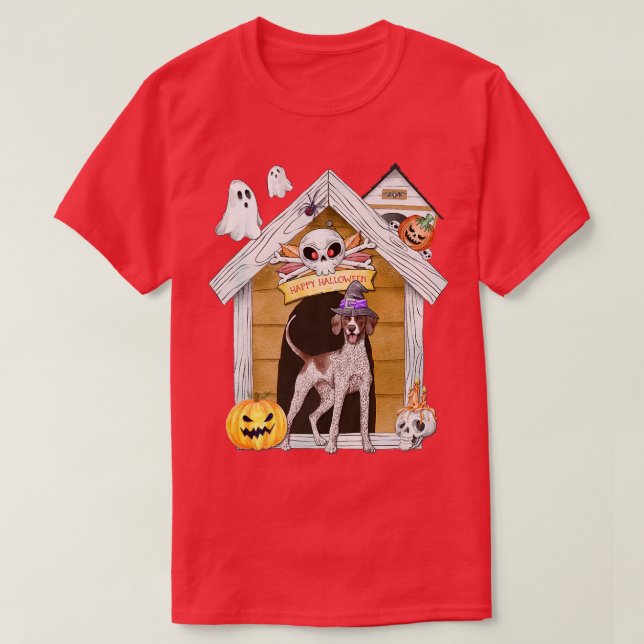 Halloween English Pointer Dog Witch Haunted House  T-Shirt (Design Front)