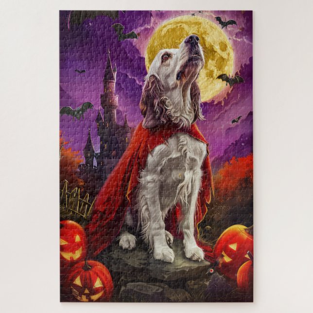 Halloween English Setter Vampire Pumpkins Scary Jigsaw Puzzle (Vertical)