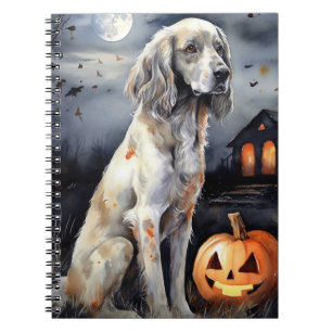 Halloween English Setter With Pumpkins Scary Notebook