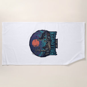 Halloween Est Howling Wolf Red Moon Zombie Hand_1 Beach Towel