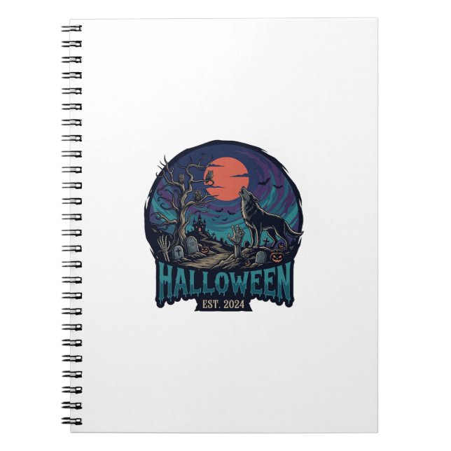 Halloween Est Howling Wolf Red Moon Zombie Hand_1 Notebook (Front)