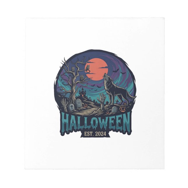 Halloween Est Howling Wolf Red Moon Zombie Hand_1 Notepad (Front)