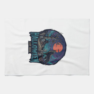 Halloween Est Howling Wolf Red Moon Zombie Hand_1 Tea Towel