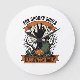 Halloween Everyday Shirt Vintage Spooky Hand Art_1 Large Clock