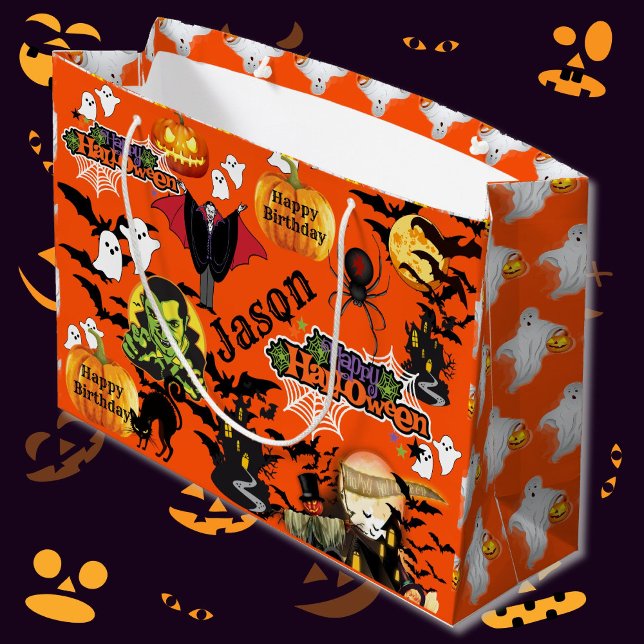 Halloween Everything Happy Birthday NAME Ghosts Large Gift Bag (Creator Uploaded)