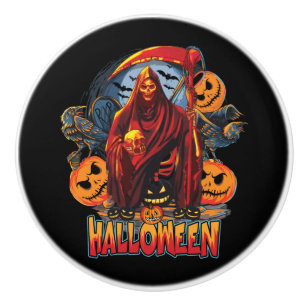 Halloween Evil skeleton, Pumpkin Ceramic Knob