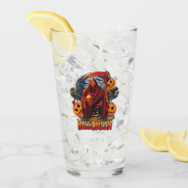 Halloween Evil skeleton, Pumpkin Glass (Front Ice)