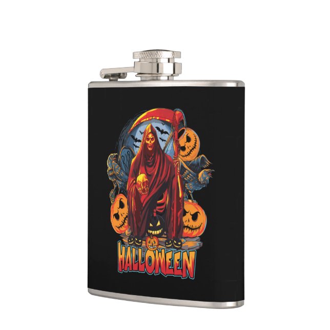 Halloween Evil skeleton, Pumpkin Hip Flask (Left)