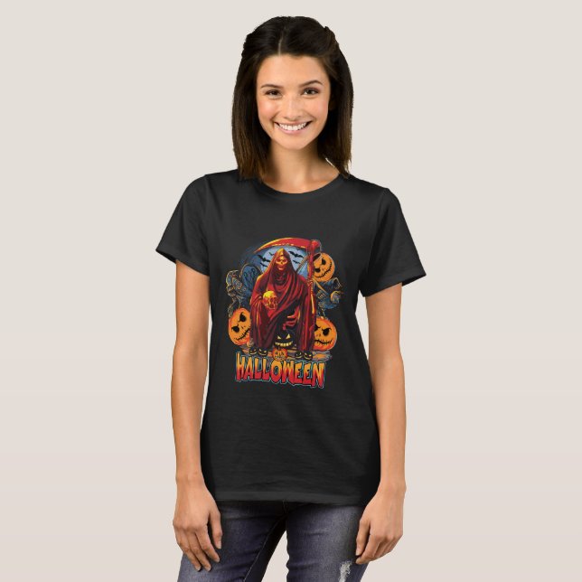 Halloween Evil skeleton, Pumpkin T-Shirt (Front Full)