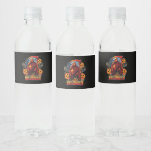 Halloween Evil skeleton, Pumpkin Water Bottle Label