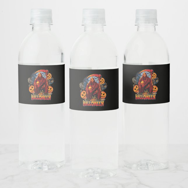 Halloween Evil skeleton, Pumpkin Water Bottle Label (Bottles)