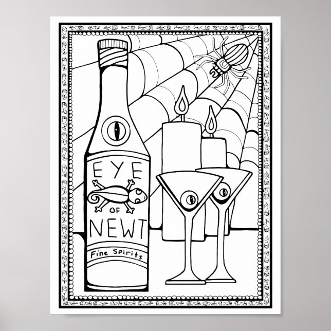 Halloween Eye of Newts Spirits Colouring Page Art Poster (Front)