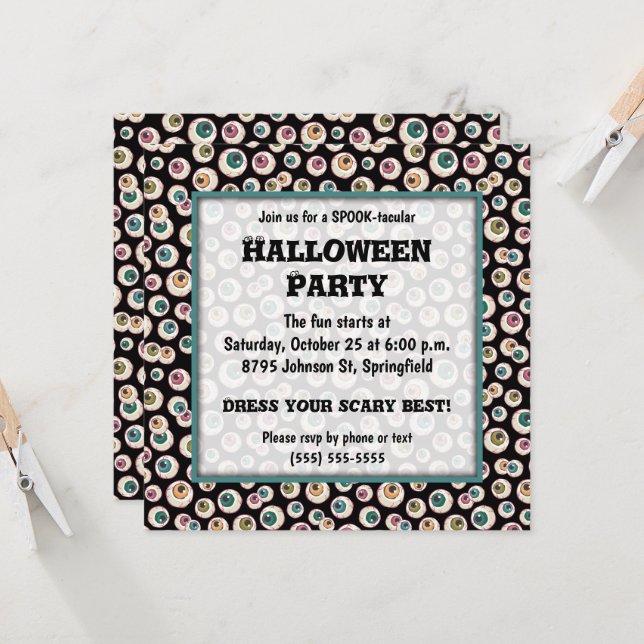 Halloween Eyeballs Party Invitation (Front/Back In Situ)