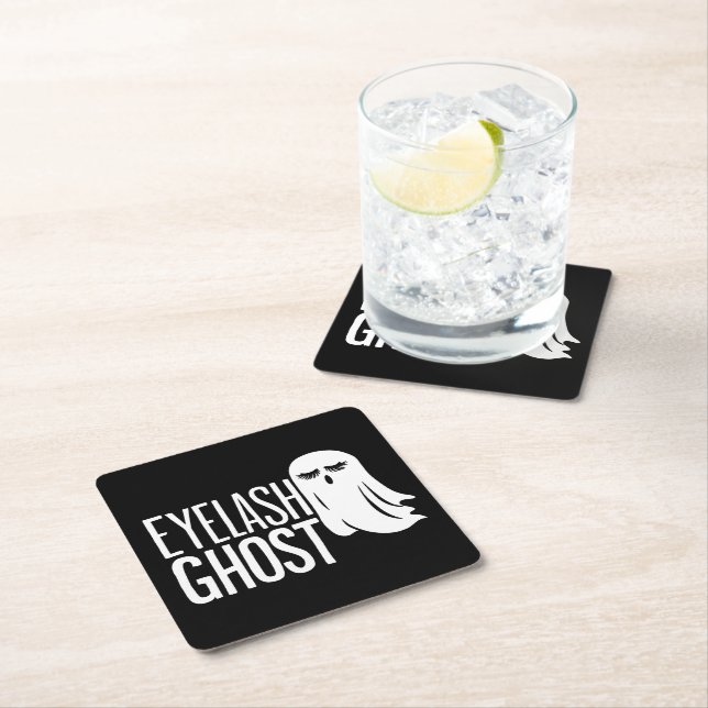 Halloween Eyelash Ghost Square Paper Coaster (Insitu)