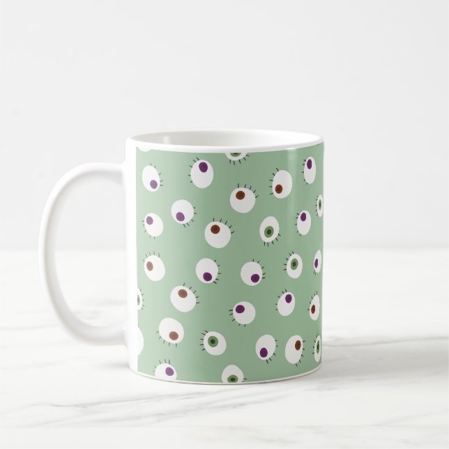 Halloween eyes, hand-drawn seamless pattern. coffee mug (Left)