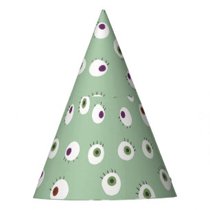 Halloween eyes, hand-drawn seamless pattern. party hat