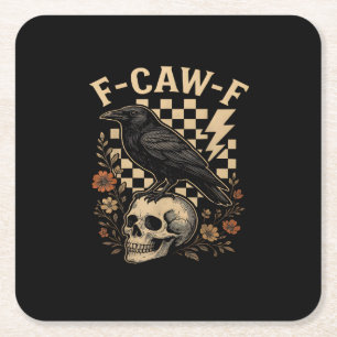 Halloween F Caw F Raven Bird Checkered Vintage Sty Square Paper Coaster