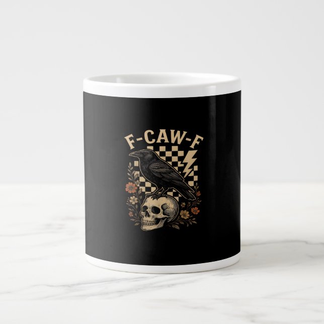 Halloween F-Caw-F Raven Bird F-Caw-F Crow Checkere Large Coffee Mug (Front)