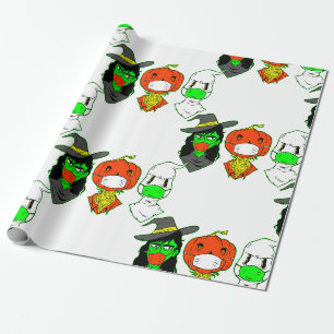 halloween face mask pumpkin scarecrow witch ghost wrapping paper