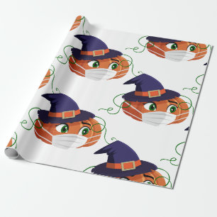 halloween face mask pumpkin witch cute wrapping paper