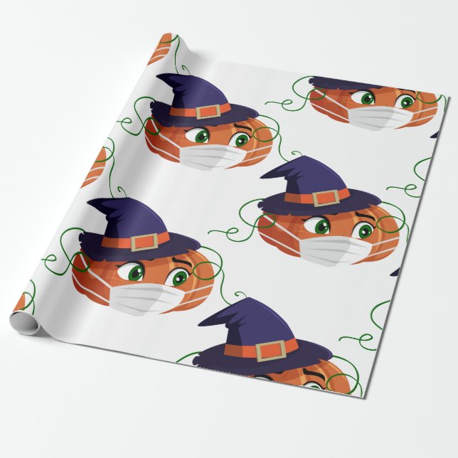 halloween face mask pumpkin witch cute wrapping paper (Unrolled)