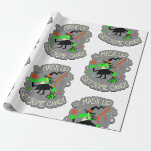 halloween face mask witch covid wrapping paper