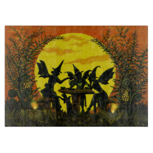 Halloween fairy witches glass cutting board