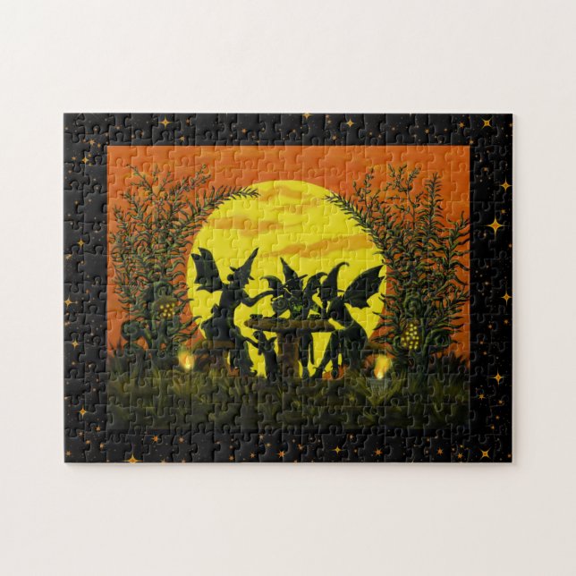 Halloween fairy witches, tea party jigsaw puzzle (Horizontal)
