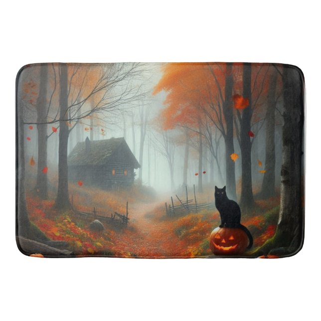 Halloween/Fall/Autumn/pumpkin/cat  Bath Mat (Front)