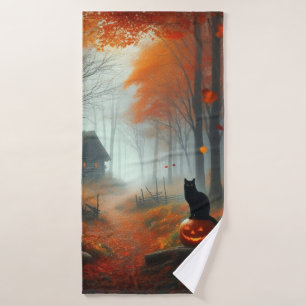 Halloween/Fall/Autumn/pumpkin/cat  Bath Towel