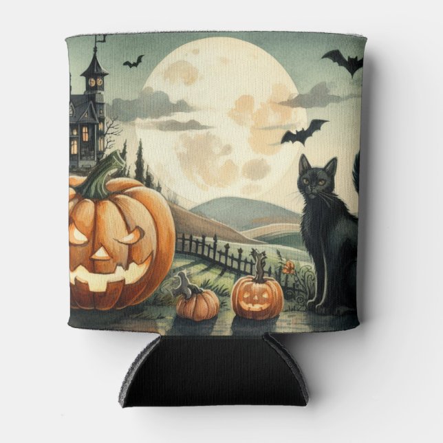 Halloween/Fall/Autumn/pumpkin/cat Can Cooler (Front)