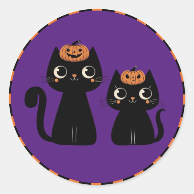 Halloween/Fall/Autumn/pumpkin/cat Classic Round Sticker (Front)