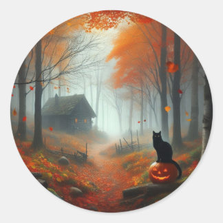 Halloween/Fall/Autumn/pumpkin/cat Classic Round Sticker