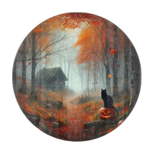 Halloween/Fall/Autumn/pumpkin/cat  Cutting Board (Front)