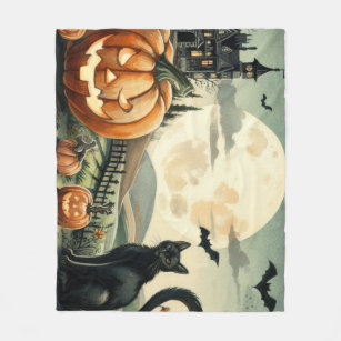 Halloween/Fall/Autumn/pumpkin/cat Fleece Blanket