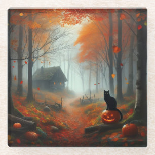 Halloween/Fall/Autumn/pumpkin/cat  Glass Coaster