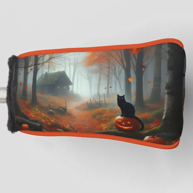 Halloween/Fall/Autumn/pumpkin/cat  Golf Head Cover (Front)