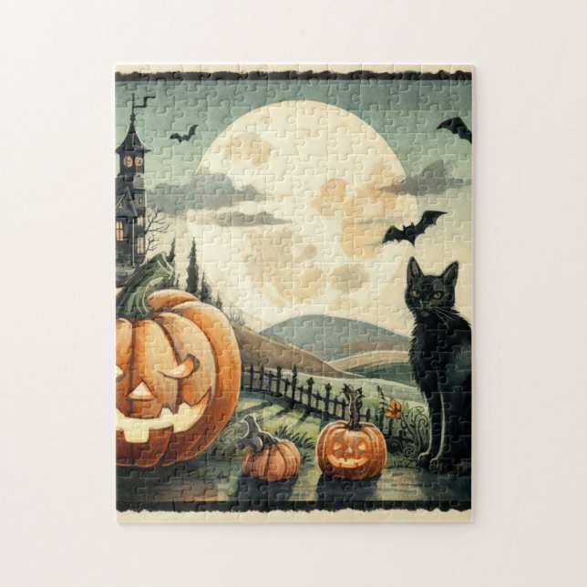Halloween/Fall/Autumn/pumpkin/cat Jigsaw Puzzle (Vertical)
