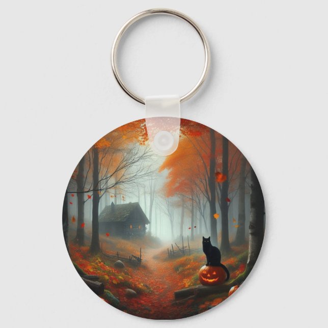 Halloween/Fall/Autumn/pumpkin/cat  Key Ring (Front)