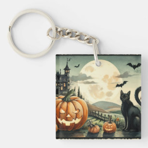 Halloween/Fall/Autumn/pumpkin/cat Key Ring