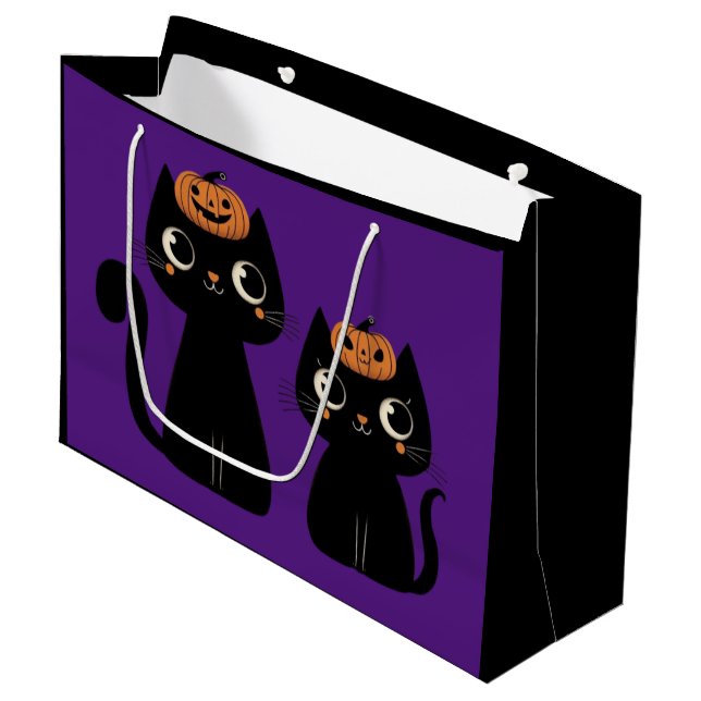 Halloween/Fall/Autumn/pumpkin/cat Large Gift Bag (Front Angled)