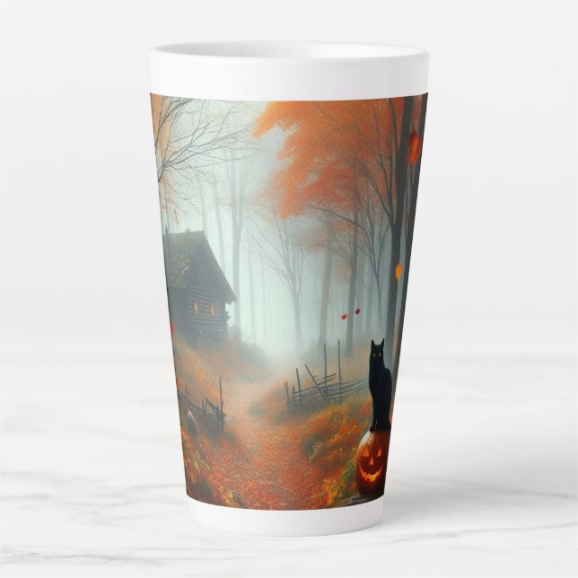 Halloween/Fall/Autumn/pumpkin/cat  Latte Mug (Front)
