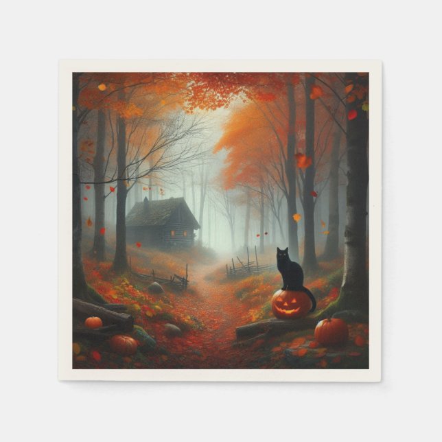 Halloween/Fall/Autumn/pumpkin/cat  Napkin (Front)