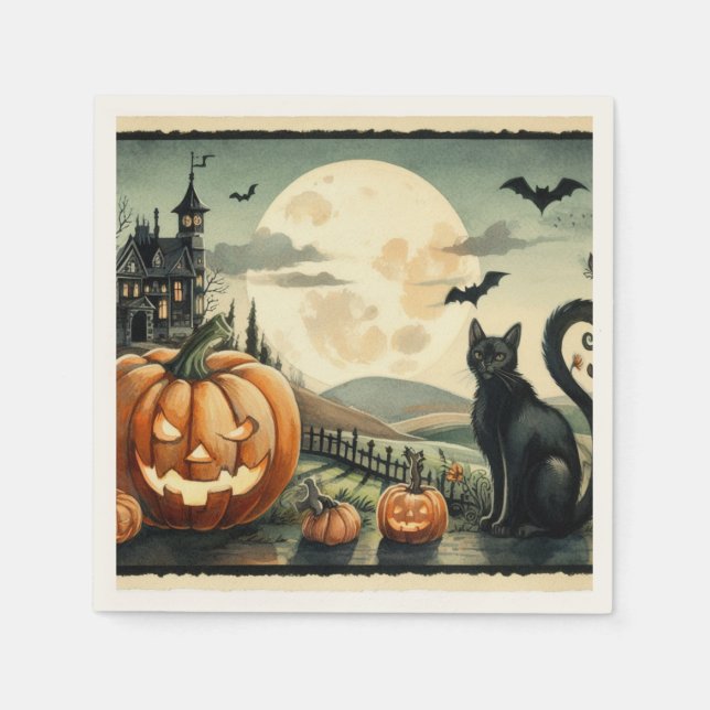 Halloween/Fall/Autumn/pumpkin/cat Napkin (Front)