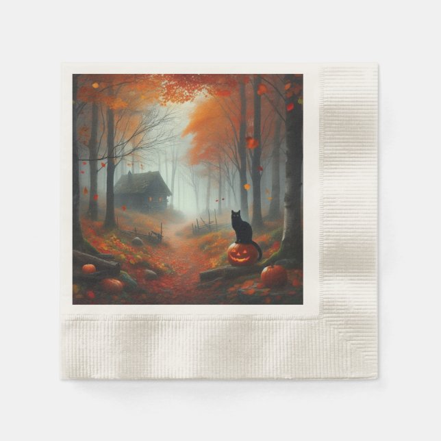 Halloween/Fall/Autumn/pumpkin/cat  Napkin (Front)